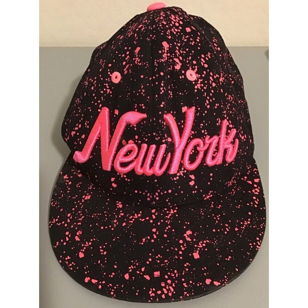 KB ETHOS “New York” Embroidered Snapback Hat Black w/ Pink Splatter Design OSFA